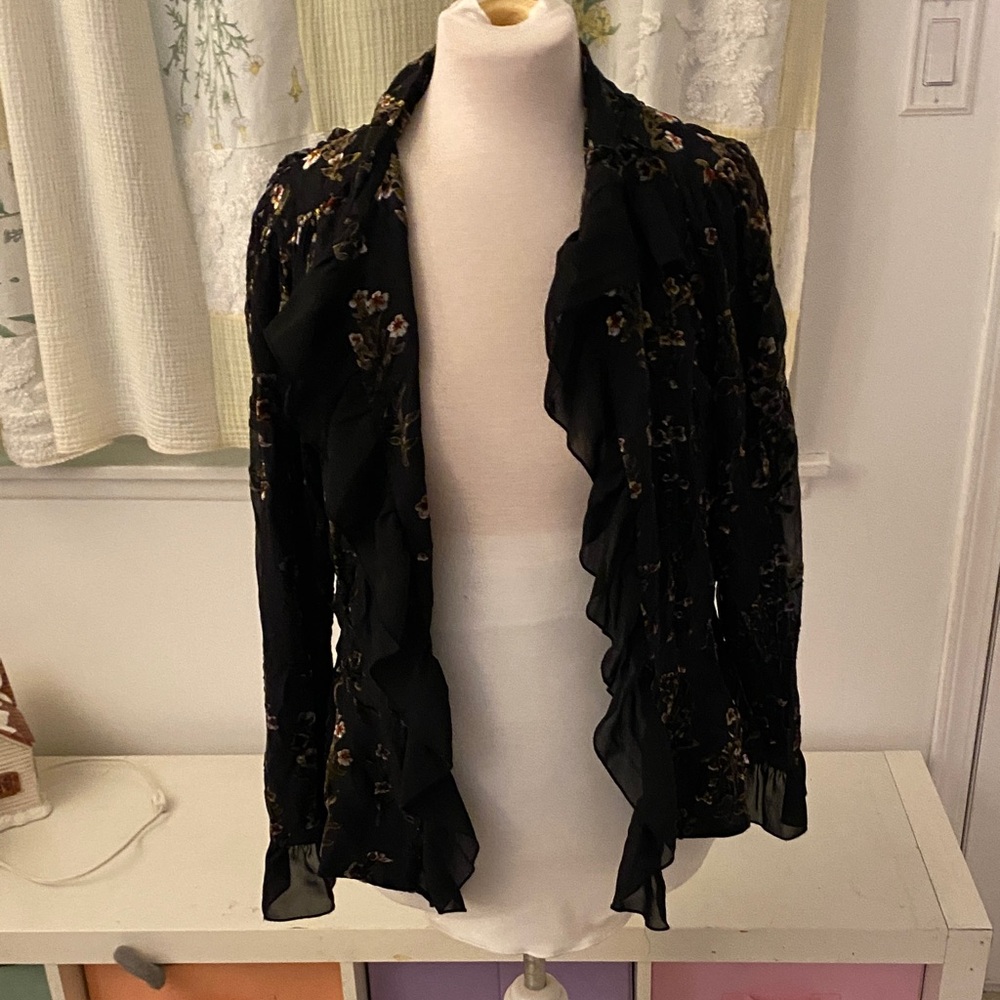 Love Sam Black Floral Ruffle Top